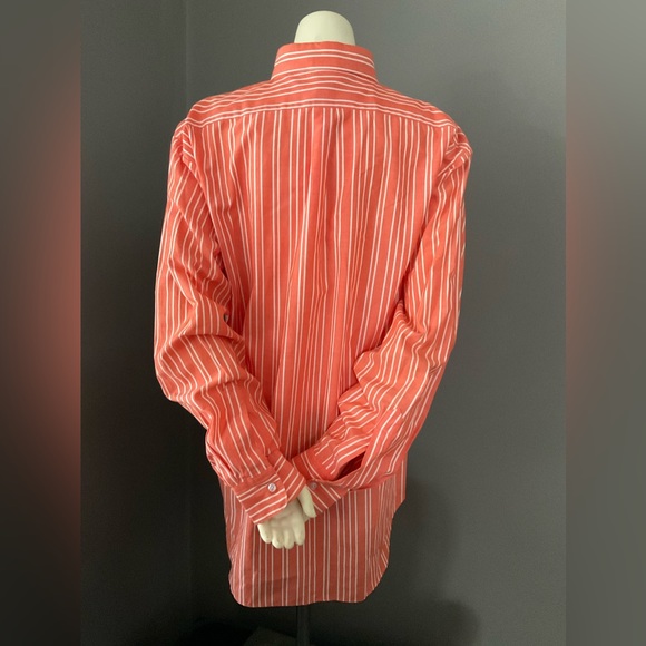 VINTAGE ● Yves Saint Laurent ● Orange and White Striped Button Down Shirt - Picture 2 of 4